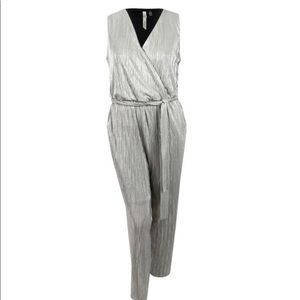 NY Collection Ribbed Metallic Sleeveless Jumpsuit!